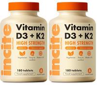 Vitamin D3 K2 (MK7) 100ug - 6 Month’s Supply - High Strength 180 Tablets - Premium Vegetarian Tablets - Suitable for Vegetarian - Vitamin D3, 4000iu & K2 - Made in UK (Pack of 2)