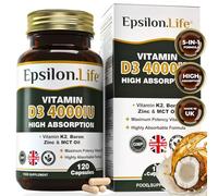 Vitamin D3 K2 with Zinc - High Strength 4000IU Vitamin D & K2 MK7 Formula - Includes Boron & MCT Oil for Optimal Absorption - 120 Capsules (4 Month Supply) - No Fillers - Made in the UK