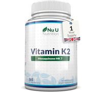 Vitamin K2 MK7 200mcg - 365 Vegan Tablets not Capsules - 1 a Day - 1 Year Supply - High Strength VIT K2 Menaquinone - Easy to Swallow - Made in The UK - Nu U Nutrition