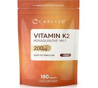Vitamin K2 MK7 200ug | High Strength | 180 Vegan Tablets | Menaquinone-MK7 | Suitable for Vegetarians and Vegans | by Carlyle