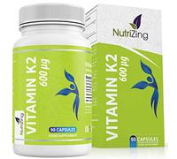 Vitamin K2 MK7 600mcg by NutriZing - 90 Capsules - Fermented Natto Based Vegan Vitamin K - Supports Maintenance of Normal Bones - Made in UK