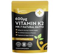 Vitamin K2 MK7 600mcg Per Serving | Fermented Natural Natto Source | Vegan Vitamin K2 | 120 Capsules 2-Month Supply | VIT K2 Menaquinone MK-7 not Tablets | High Strength Supplement