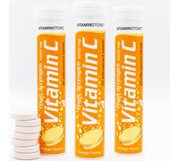 Vitamin Store 60 High Strength Vitamin C (1000mg) Effervescent Tablets - 3 Packs of 20 Vitamin C Dissolvable Tablets - One-a-Day - Soluble Orange Flavoured Vitamin C Fizzy Tablets to Support Immunity