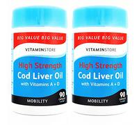 Vitamin Store Cod Liver Oil High Strength 1000mg with Vitamins A & D, 90 Capsules per Tub, Pack of 2 Tubs, 6 Months Supply