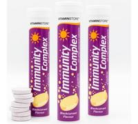 Vitamin Store Immunity Complex Effervescent Tablets, 3 Packs of 20 Blackcurrant Flavoured Immune System Booster Dissolvable Fizzy Supplement - Contains Vitamins C, D, Zinc & Selenium