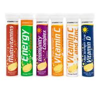 Vitamin Store Variety Pack Effervescent Tablets - 6 Packs Variety of 20 Flavoured Dissolvable Fizzy Supplement - Contains Vitamins C, D, Zinc & Selenium