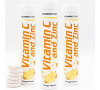 Vitamin Store Vitamin C and Zinc Effervescent Tablets - 3 Packs of 20 Orange Flavoured Fizzy Dissolvable Tablets for a Healthy Immune System - Vegan - One-a-Day VIT C and Zinc Supplement