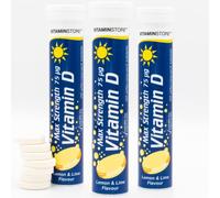 Vitamin Store Vitamin D Effervescent Tablets, 3 Packs of 20 High Strength Vitamin D Supplement - Max Strength 75ug - Lemon & Lime Flavoured Vegan Tablets To Support Bone Health & Healthy Immune System