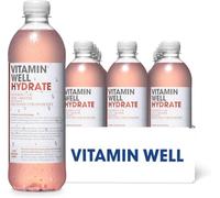 Vitamin Well Rhubarb & Strawberry Flavouredwater- Packed with Vitamin C, D, Zinc, Biotin - 12 x 500ml (HYDRATE) | Shop 4 Less