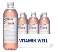 Vitamin Well Rhubarb & Strawberry Flavouredwater- Packed with Vitamin C, D, Zinc, Biotin, Low Calorie - 12 x 500ml (HYDRATE)