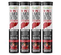 Vitaminnica Liver Detox 9-in-1 20 Effervescent Tablets Mixberries | Advanced Liver Cleanse & Support Formula with Silymarin, Dandelion Root, Artichoke, Choline & Turmeric (80 Count)