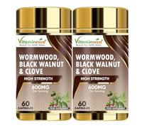 Vitaminnica Wormwood Black Walnut and Clove Capsules High Strength- 120 Vegan Digestive Health Supplements | 3in1 Herbal Gut Cleanse