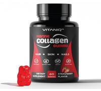 VITANIQ Marine Collagen Gummies for Women & Men - Type 1 Hydrolysed Collagen Peptides with Biotin, Hyaluronic Acid & Vitamin C - Skin Hair Nails Support - 60 Stawberry Flavour Gummies UK
