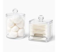Vitaro Pre-Filled Cotton Bud & Ball Set - Clear Acrylic Bathroom Storage Jars With Lids - Ready-To-Use Cotton Wool Pad Holder For Bathroom Organisation - Vanity Decor Bathroom Accessories