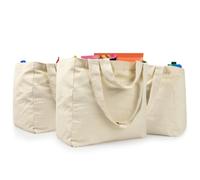 VitaSerena Reusable Canvas Grocery Bags with Dual Handles, 3pc XL Set, Inner Pockets, Washable, Shrink Resistant, Heavy Duty, Foldable