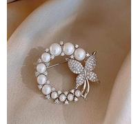 VITAU Pearl Rhinestone Wreath Brooch Women Circle Leaf Brooch Pins Party Wedding Gifts