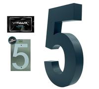 VITAUX® 3D House Number Anthracite [H = 20 cm] RAL 7016 Including Template with Spirit Level Function | House Number Plate Made of Solid Steel [Depth = 3 cm] House Numbers Font Arial | Number 5
