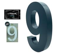 VITAUX® 3D House Number Anthracite [H = 20 cm] RAL 7016 Including Template with Spirit Level Function | House Number Plate Made of Solid Steel [Depth = 3 cm] House Numbers Font Arial | Number 9