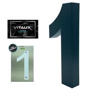 VITAUX® 3D House Number Anthracite [H = 20 cm] RAL 7016 Including Template with Spirit Level Function | House Number Plate Made of Solid Steel [Depth = 3 cm] House Numbers Font Arial | Number 1