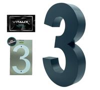 VITAUX® 3D House Number Anthracite [H = 20 cm] RAL 7016 Including Template with Spirit Level Function | House Number Plate Made of Solid Steel [Depth = 3 cm] House Numbers Font Arial | Number 3