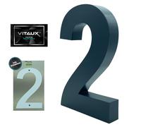 VITAUX® 3D House Number Anthracite [H = 20 cm] RAL 7016 Including Template with Spirit Level Function | House Number Plate Made of Solid Steel [Depth = 3 cm] House Numbers Font Arial | Number 2