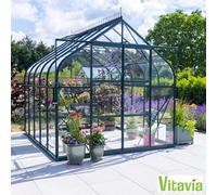 Vitavia Colorado 8300 Greenhouse 8Ft 4"x10Ft 6" (2.6X3.2M) Toughened Glass Double Doors Curved Eaves & 2-Tier Staging Table