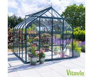 Vitavia Colorado 8300 Greenhouse 8Ft 4"x10Ft 6" (2.6X3.2M) Toughened Glass Double Doors Curved Eaves & 2-Tier Staging Table