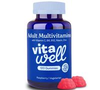 Vitawell Adult Multivitamin Gummies - 120 Raspberry Flavour Gummies (2 Month Supply) | Complex Vitamin D Formula | Chewable Multivitamins for Men & W