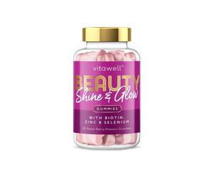 Vitawell Beauty Shine & Glow Gummies Berry Vegetarian Multivitamin (60 Gummies) with Biotin, Zinc, Selenium & Vitamin E | 2 Gummies Daily