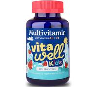 Vitawell Kids Multivitamin Gummies - 120 Natural Strawberry Flavour (4 Month Supply) | Chewable Kids Multivitamin Chews | Vitamin D3, A, E, C, B6, B12 | No Artificial Colours, Flavours, Preservatives