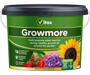 Vitax Growmore Granular Fertiliser for Allotments Vegetables and Flowers - NPK 7-7-7 Multi Purpose Plant Food for Pre-Turf and Grass Seed - Treats 70sq.m - 10kg Tub