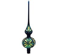 Vitbis Christmas Tree Decoration Dark Navy Matt with Golden Rhinestones and Iridescent Glitter Handmade Hand Painted Length 36cm Diameter 9cm Gift Boxed