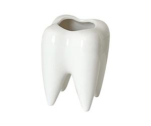 Vitbunana Tooth-Shaped Toothbrush Holder, Ceramic Toothbrush Holder Storage Bucket, Personalized Decoration, Tooth Brush Holder, Creative Birthday Gift, Desktop, Office Desk Decoration (White)