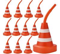 VITEVER 12 Pack Kids Party Cups with Straws, 10 oz Construction Cone Cups Set for Construction Traffic Theme Racing Car Birthday Party Supplies
