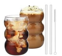 VITEVER 2 Pack 550ML Iced Coffee Glasses, Bubble Drinking Glasses Tumblers - Glass Cups Mini Cute Ripple Shaped Vintage Ribbed Glassware - Cocktail, Water, Soda, Juice, Milk
