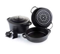 Vitinni Cast Aluminium Casserole Dish Stockpot Set - Induction Safe with Self-Basting Lid - Comes with Shallow Casserole Dish and Steamer Insert - Suitable on All Hob Types