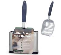 Vitisyao Multicat Metal Cat Litter Scoop with Holder, Stainless Steel Cat Litter Scooper Holder Trash Container, Aluminium Cat Scoop Captures All Clumps, Heavy-Duty Kitty Metal Scooper