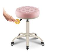 VITIWEDTY Round Rolling Stool Chair with Wheels Height Adjustable 45-60cm Swivel Barstool PU Leather Dressing Stool Dining Chair Table Desk Office Chair for Kitchen Bar Salon Spa Clinic (pink)