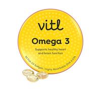 Vitl Omega 3 Fish Oil Supplement | Supports Brain, Heart & Cognitive Health | High-Strength DHA & EPA Omega-3 Fatty Acid Supplement with Vitamin E Extract | Easy-to-Swallow Softgels | Pocket Tin (30)