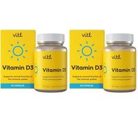 Vitl Vitamin D3 Supplement - 60 Vegan Softgel Capsules - Support for The Immune System, Bones & Joints, Teeth, Muscles and Heart - 2 Month Supply (Pack of 2)