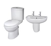 Vito Ceramic Bathroom Bundle - Toilet Pan with Cistern & Soft Close Seat, 550mm 2 Tap Hole Basin & Semi Pedestal - Balterley