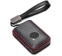 Vitodeco Genuine Leather Smart Key Fob Case Compatible with Volvo XC40, XC60, XC90, S90, S60, V60, V90 2019-2023 (4-Button, Black/Red)