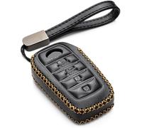 Vitodeco Genuine Leather Smart Key Fob Case Cover Protector Compatible with Toyota Land Cruiser, 4Runner, RAV4, Camry, Highlander 2019-2022 (4-Button, Black) (KC-TOYOTA-LB)