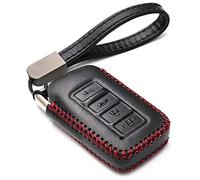 Vitodeco Genuine Leather Smart Key Fob Case Cover Protector Suitable for 2014-2021 Lexus UX, NX, RX, GX, LX, is, ES, GS, LS (4-Button, Black/Red)