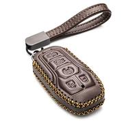 Vitodeco Genuine Leather Smart Key Fob Case Cover Protector with Leather Key Chain for 2015-2017 Ford Fusion, Explorer, Escape, Edge, F-150, Mustang and More Models (5-Button, Brown)