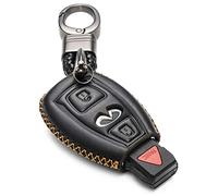 Vitodeco Genuine Leather Smart Key Fob Case Cover Protector with Leather Key Chain for 2017-2018 Infiniti QX30 (3-Button, Black)