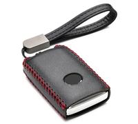 Vitodeco Genuine Leather Smart Key Fob Case Cover Protector with Leather Key Holder for 2019-2021 Mazda 3, Mazda 3 Hatchback, 2020-2021 Mazda CX-5, CX-30, CX-9 (4-Button, Black/Red)