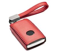 Vitodeco Genuine Leather Smart Key Fob Case Cover Protector with Leather Key Holder for 2019-2021 Mazda 3, Mazda 3 Hatchback, 2020-2021 Mazda CX-5, CX-30, CX-9 (4-Button, Red)