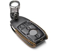Vitodeco Genuine Leather Smart Key Fob Case with Leather Key Strap Compatible for Mercedes-Benz A, C, E, S, CLA, CLS, GLA, GLB, GLC, GLE, GLS, G Glass 2017-2022 (4-Button, Black)