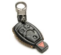 Vitodeco Mercedes Benz Leather Keyless Entry Remote Control Smart Key Case Cover with a Key Chain (Black)